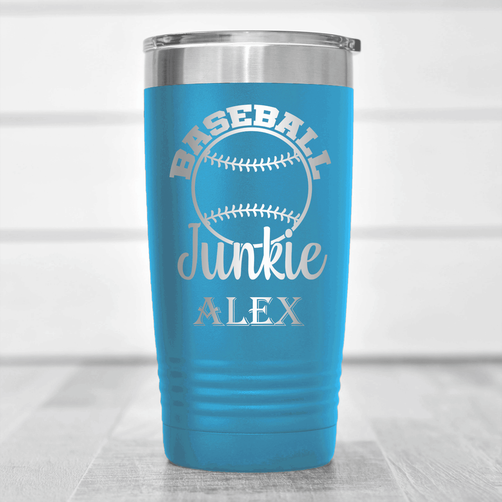 Light Blue Baseball Tumbler With Addicted To The Diamond Design