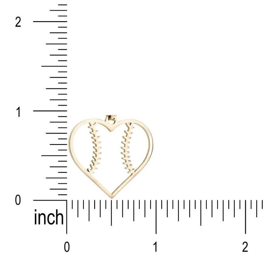 Heart-shaped baseball necklace with seams in stainless steel for players and fans