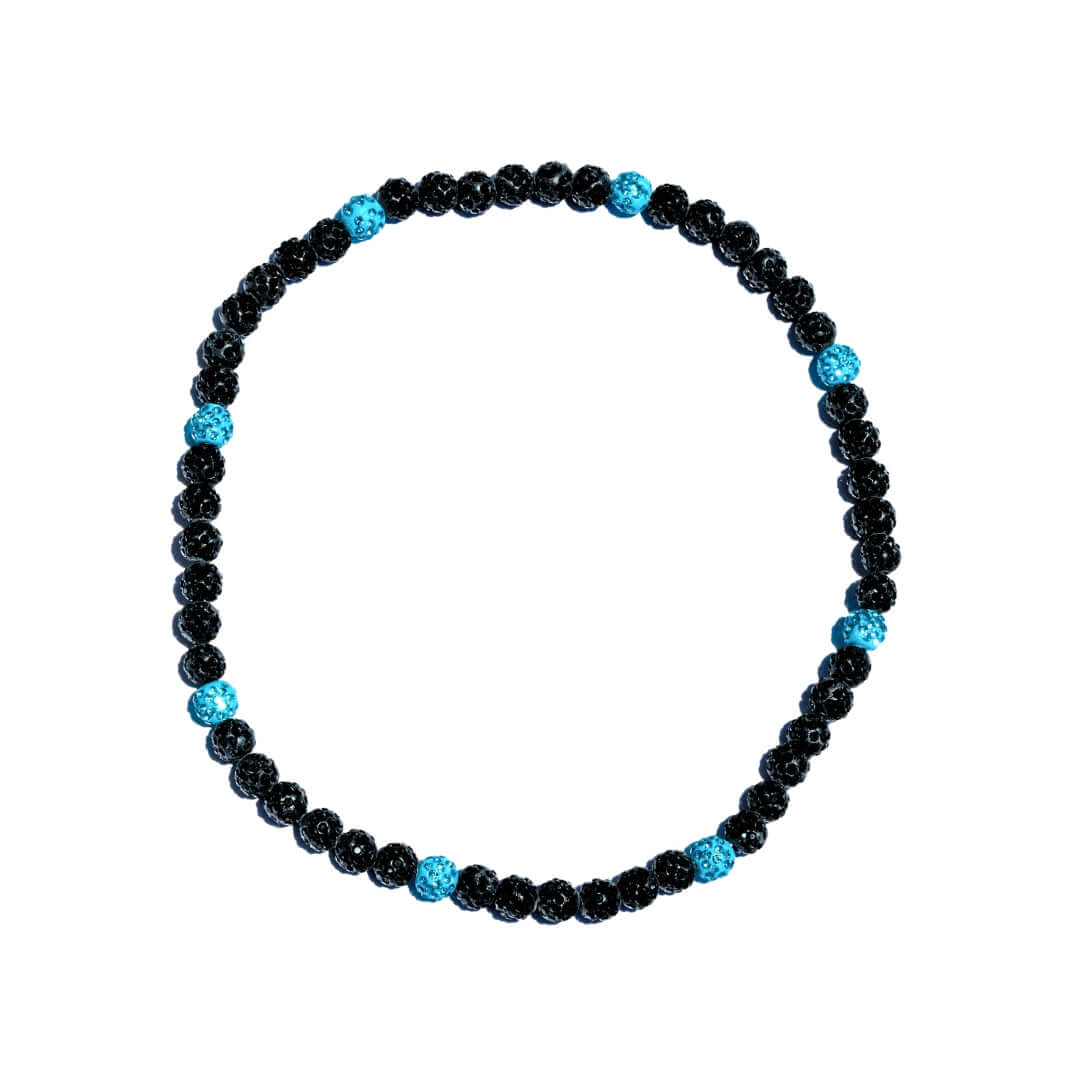 Black and baby blue iced out baseball bead necklace for players and fans