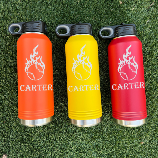 Fiery Baseball Water Bottle
