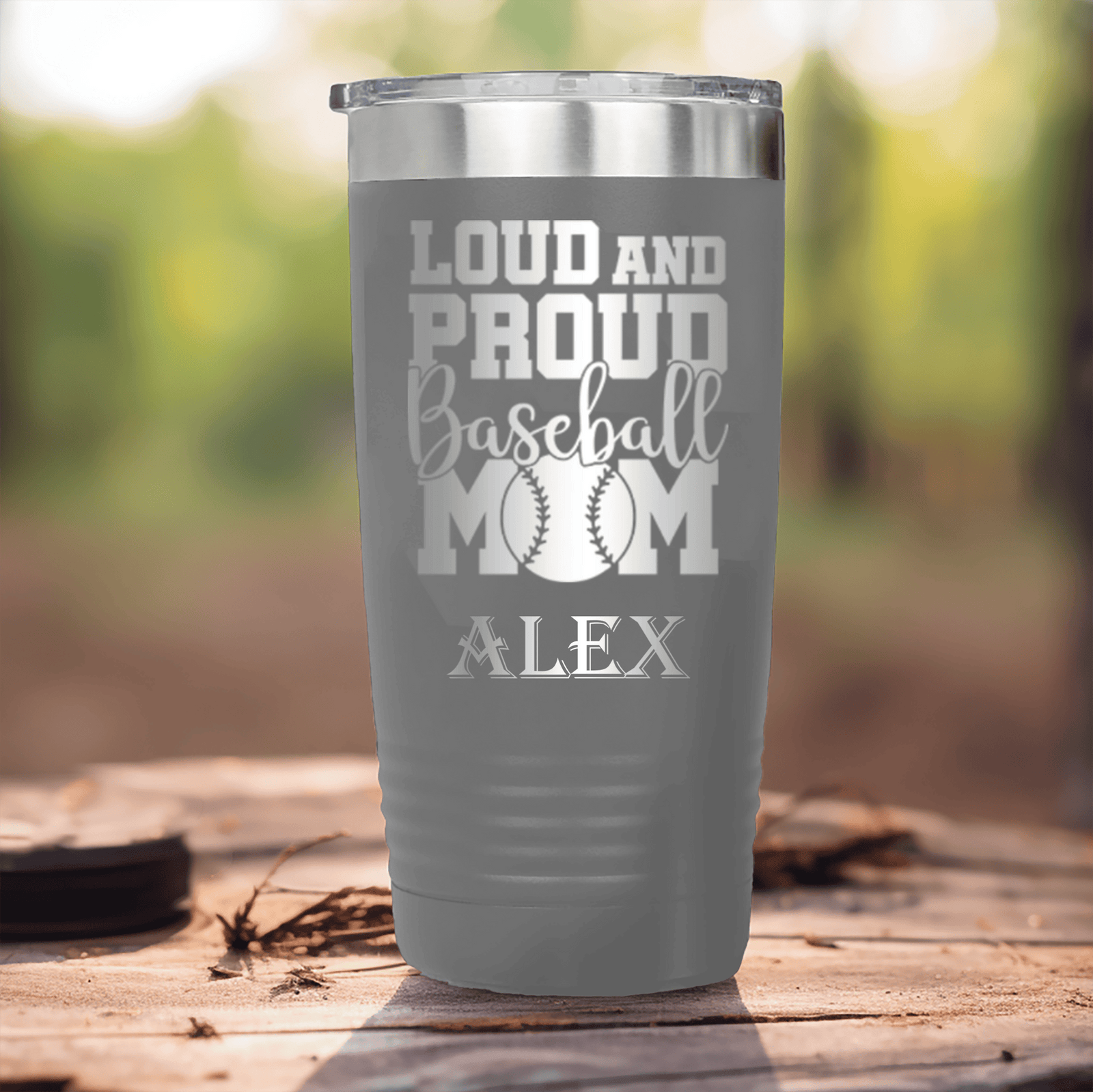 Grey Baseball Tumbler With Echoing Cheers From The Diamond Design