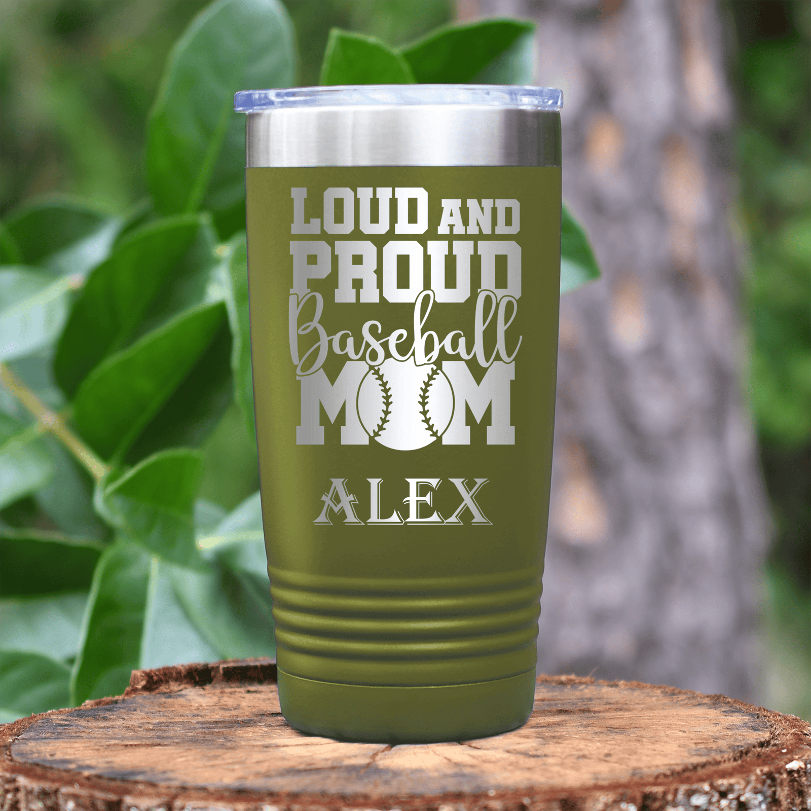 Military Green Baseball Tumbler With Echoing Cheers From The Diamond Design
