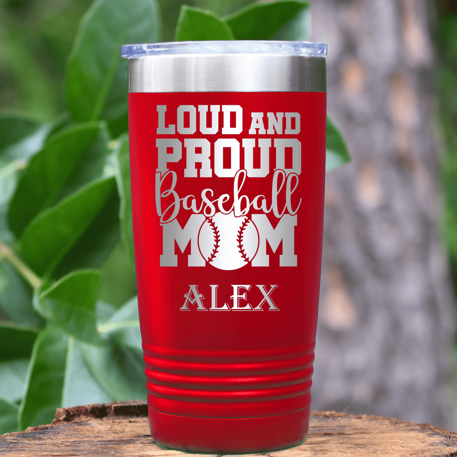 Red Baseball Tumbler With Echoing Cheers From The Diamond Design