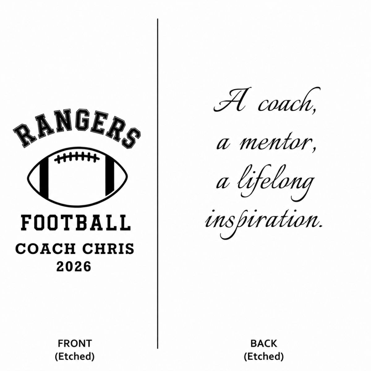Personalized football coach decanter engraved with a Best Coach Ever football design and the coach's name and team, a standout piece for his home bar