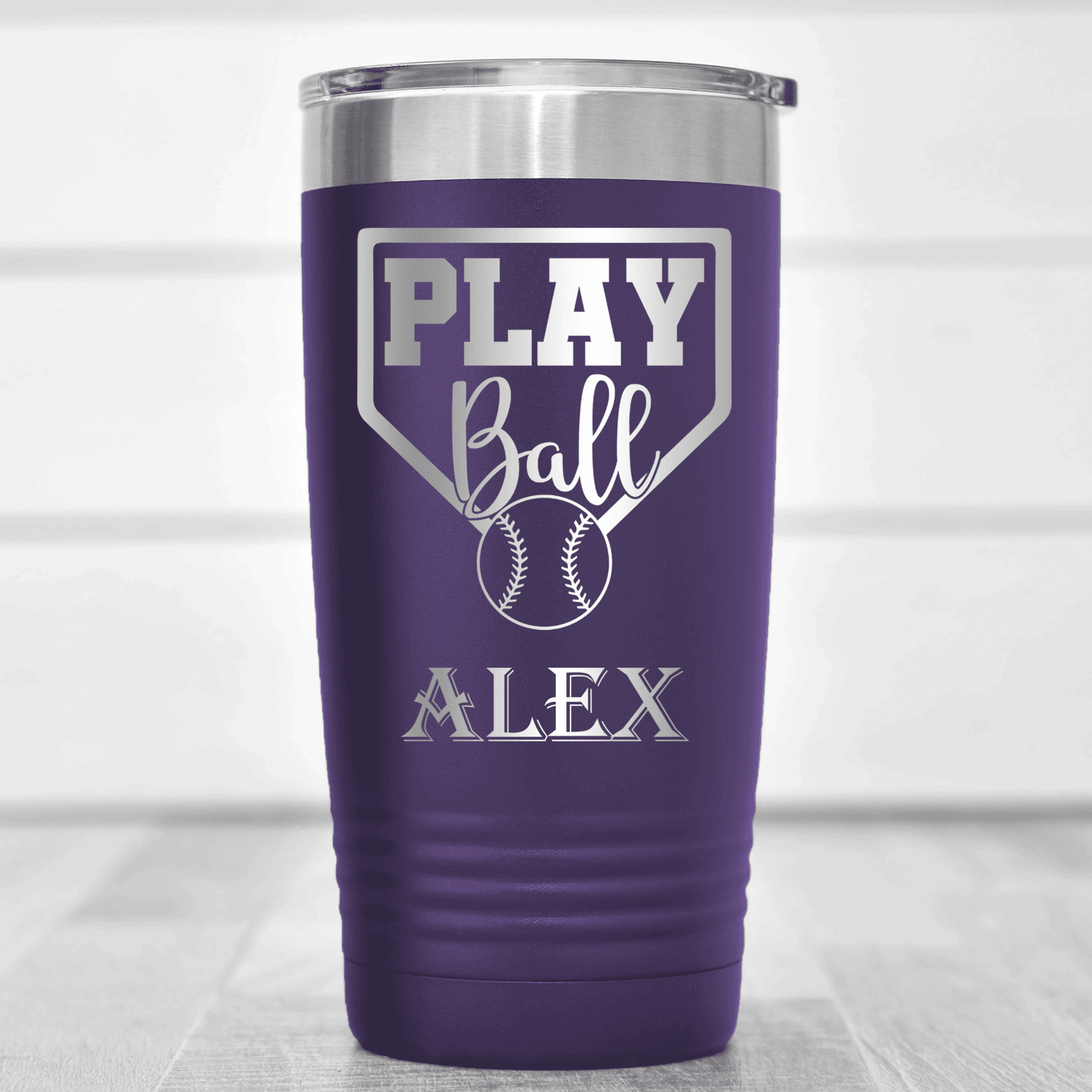 Purple Baseball Tumbler With Its Game Time Design