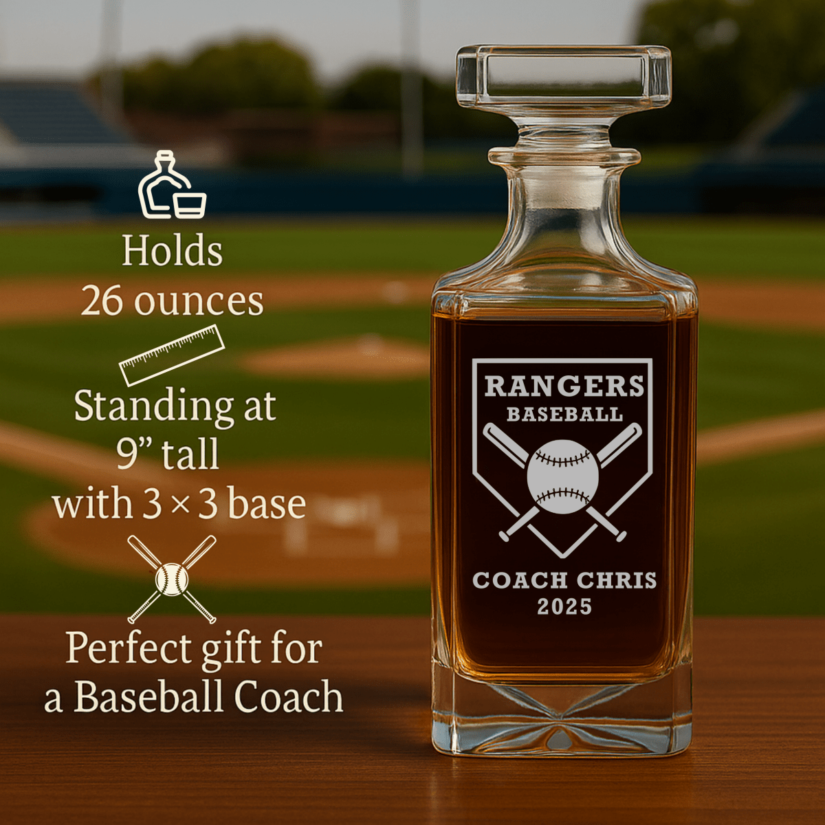 Unique Personalized The Grand Slam Baseball Coach Decanter Customized Baseball Gifts for Men by Groovy Guy