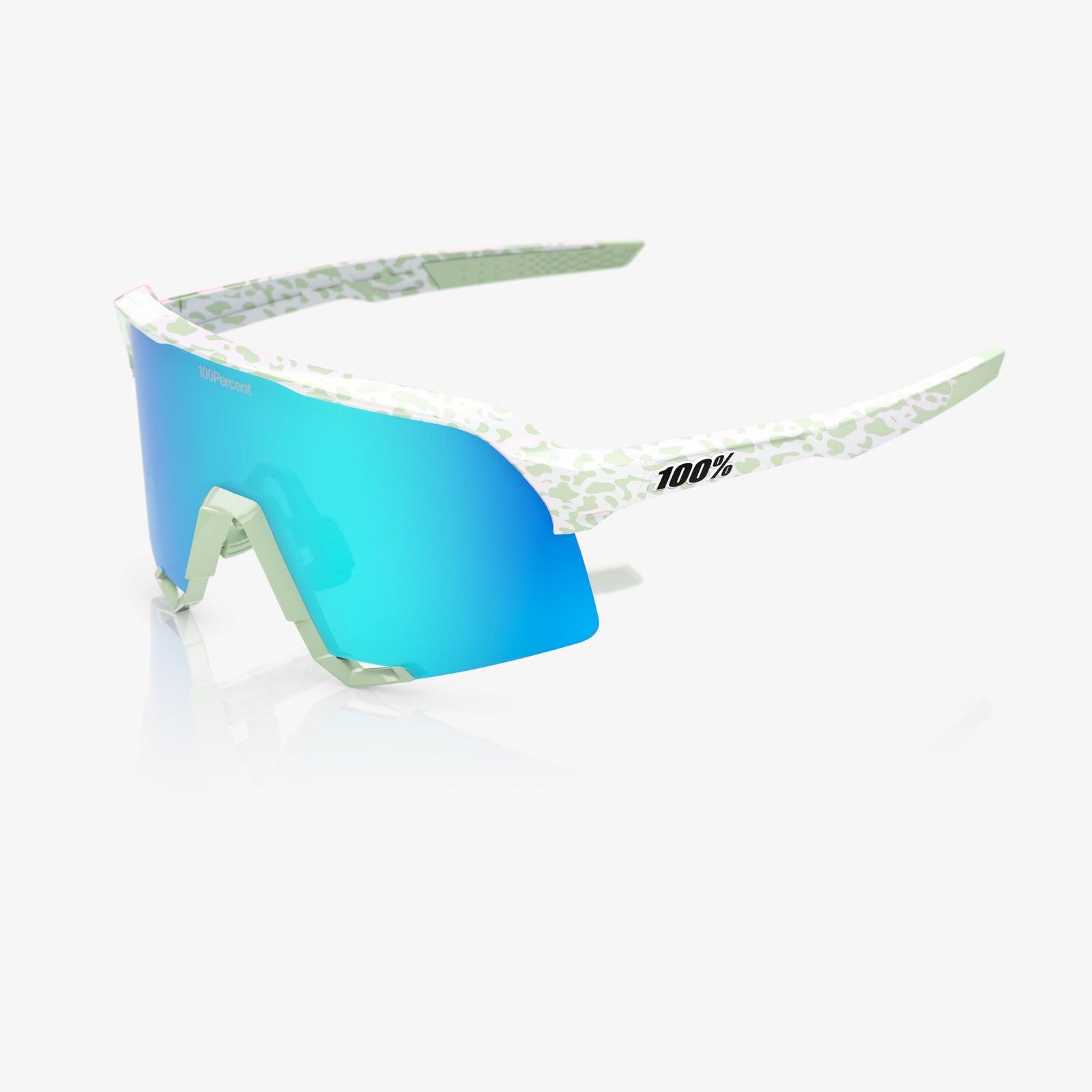 Baseball Sunglasses with blue lenses and white frame on a white background