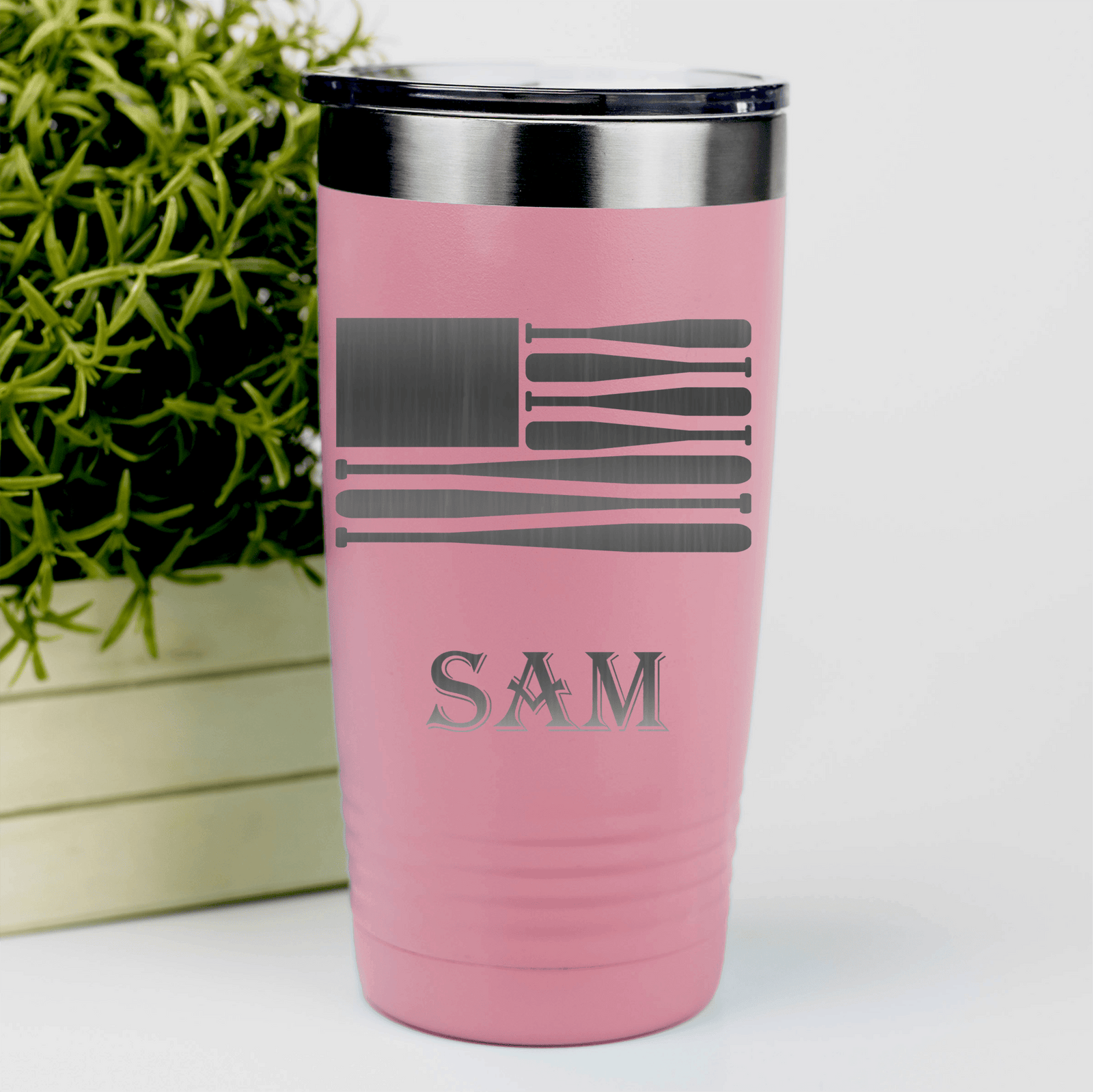 Salmon Baseball Tumbler With Star Spangled Bats Design