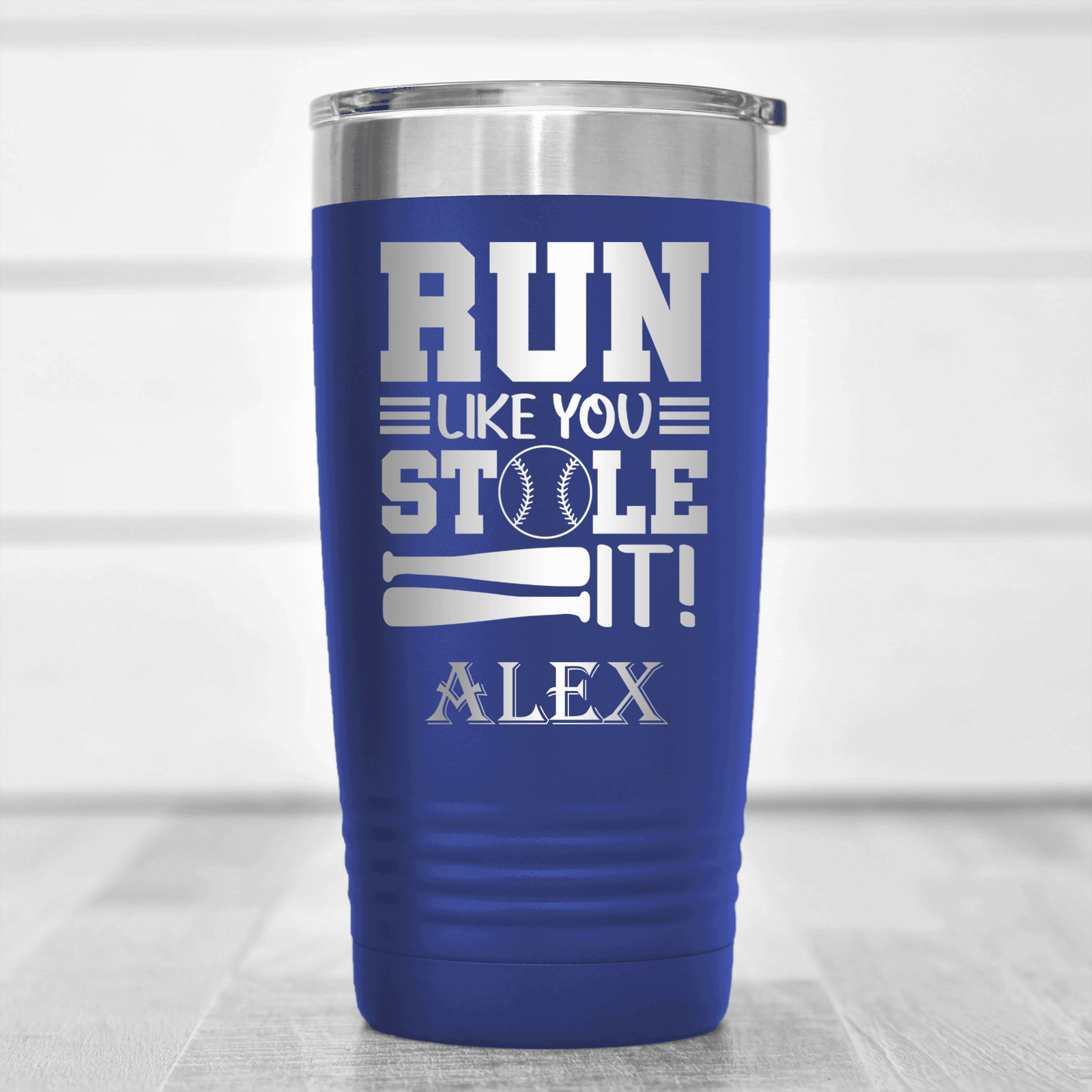 Blue Baseball Tumbler With Swift Baserunner Design