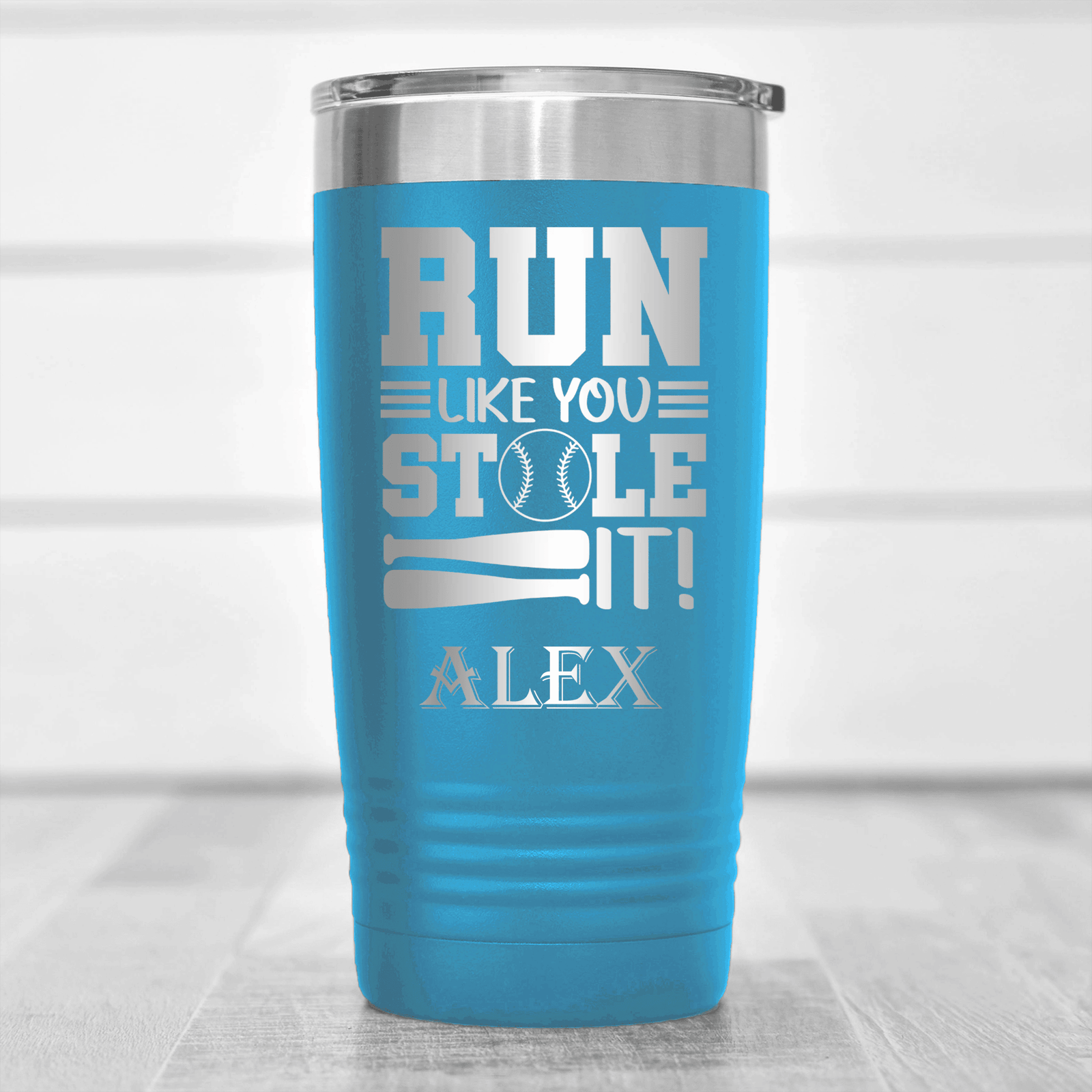 Light Blue Baseball Tumbler With Swift Baserunner Design