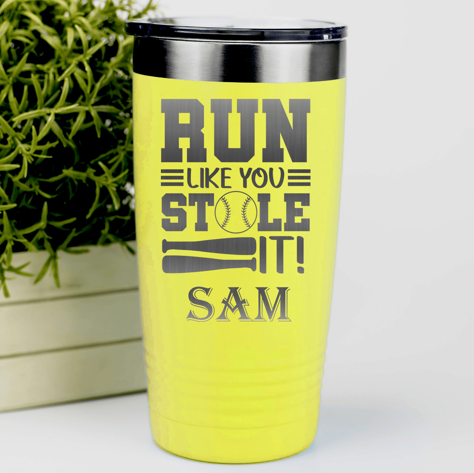 Yellow Baseball Tumbler With Swift Baserunner Design