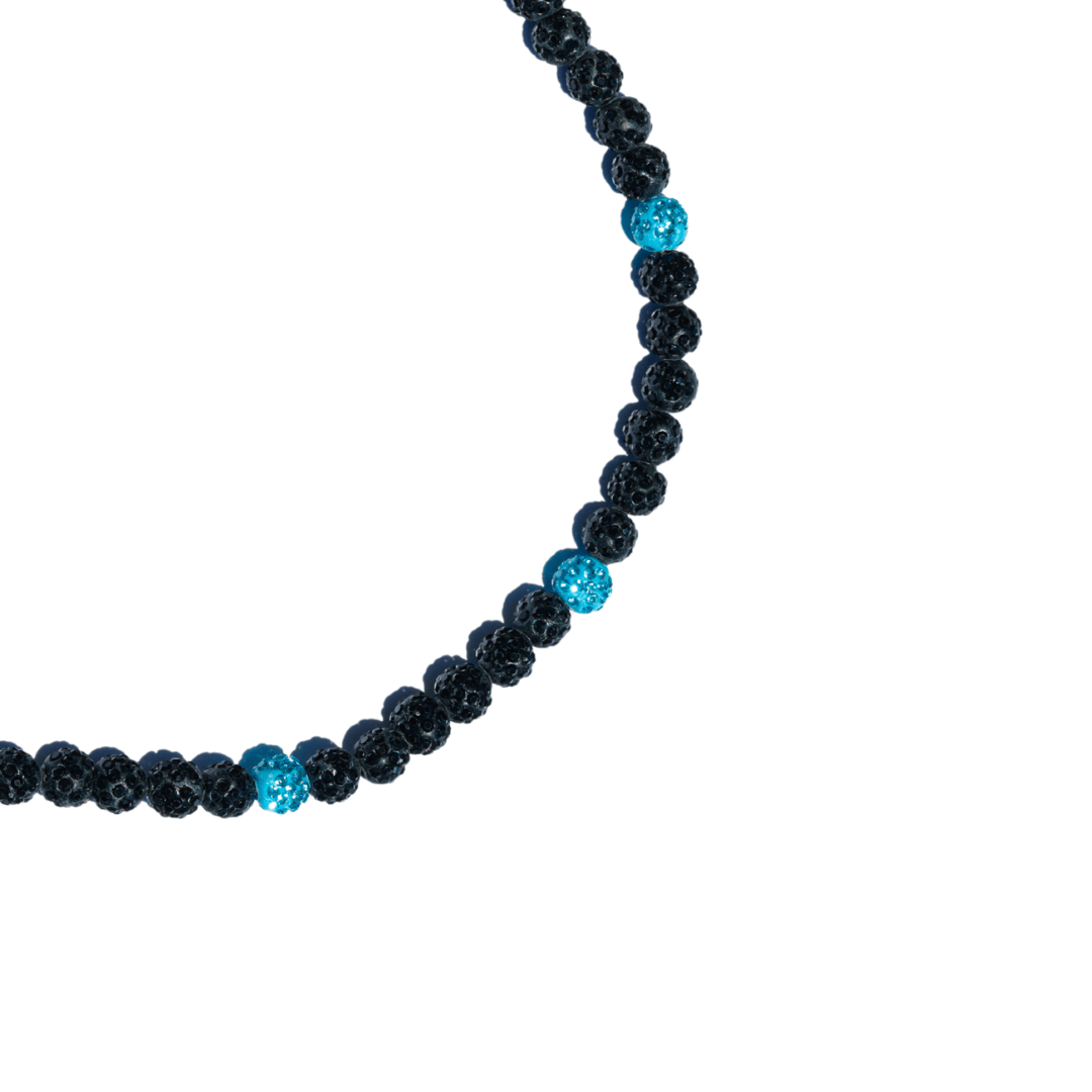 Black and baby blue iced out baseball bead necklace for players and fans