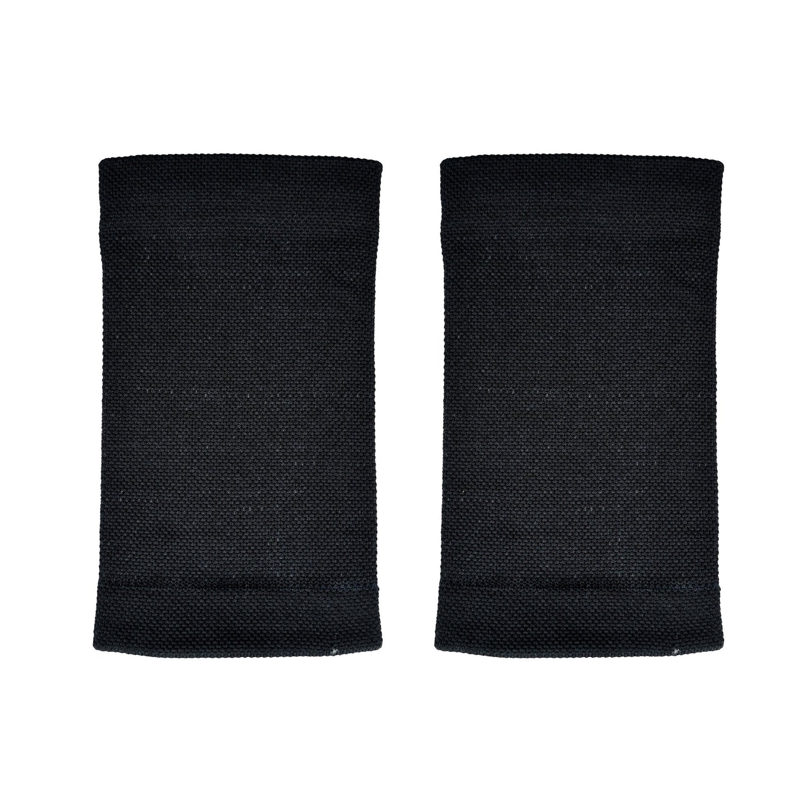 Pair of black wrist support sleeves shown flat, displaying seamless knit construction and tubular design for both wrists