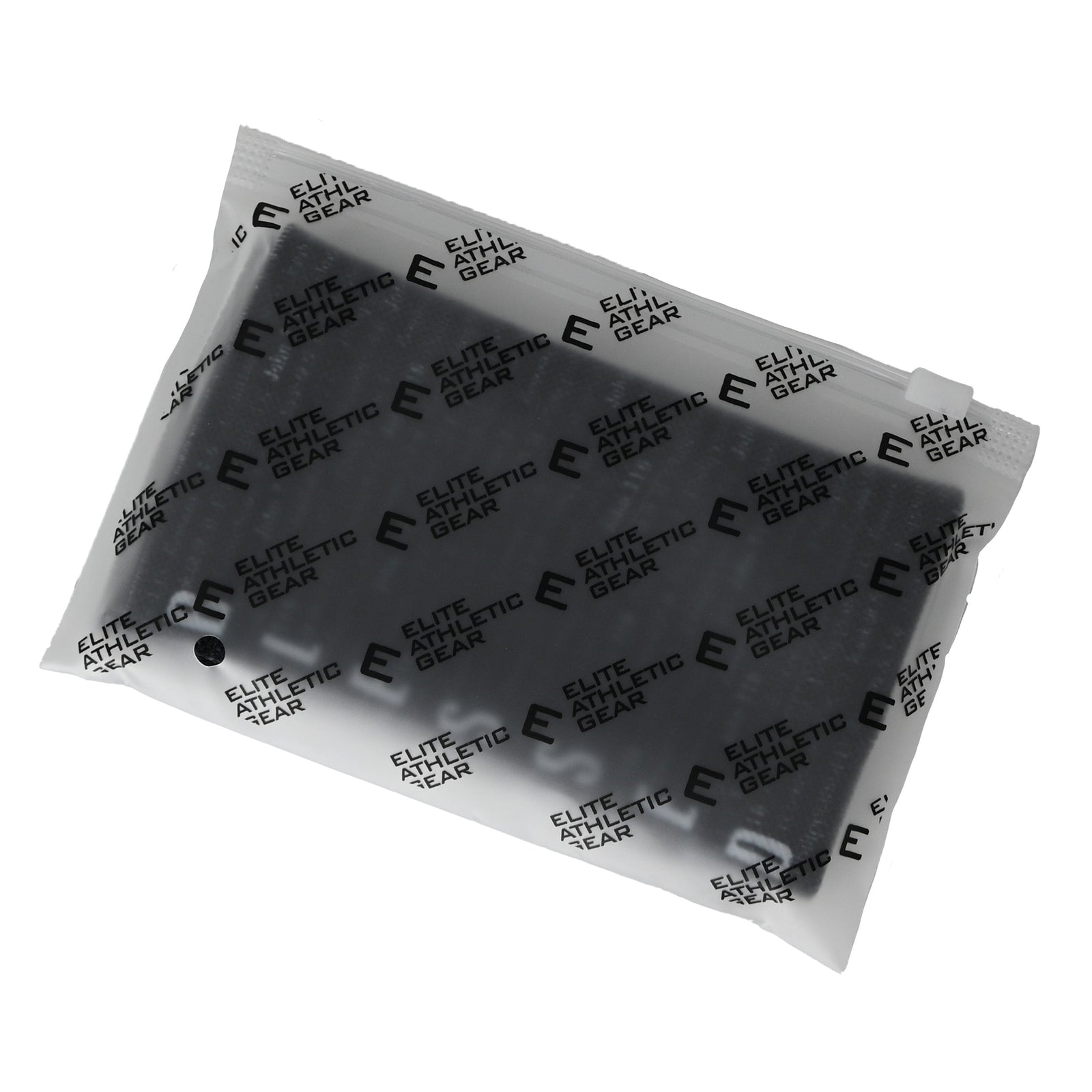 Black wrist support sleeves shown in clear packaging printed with Elite Athletic Gear branding and logo pattern