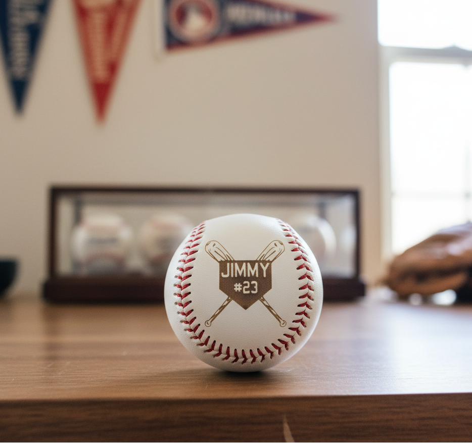 personalized baseball with name and number on home plate