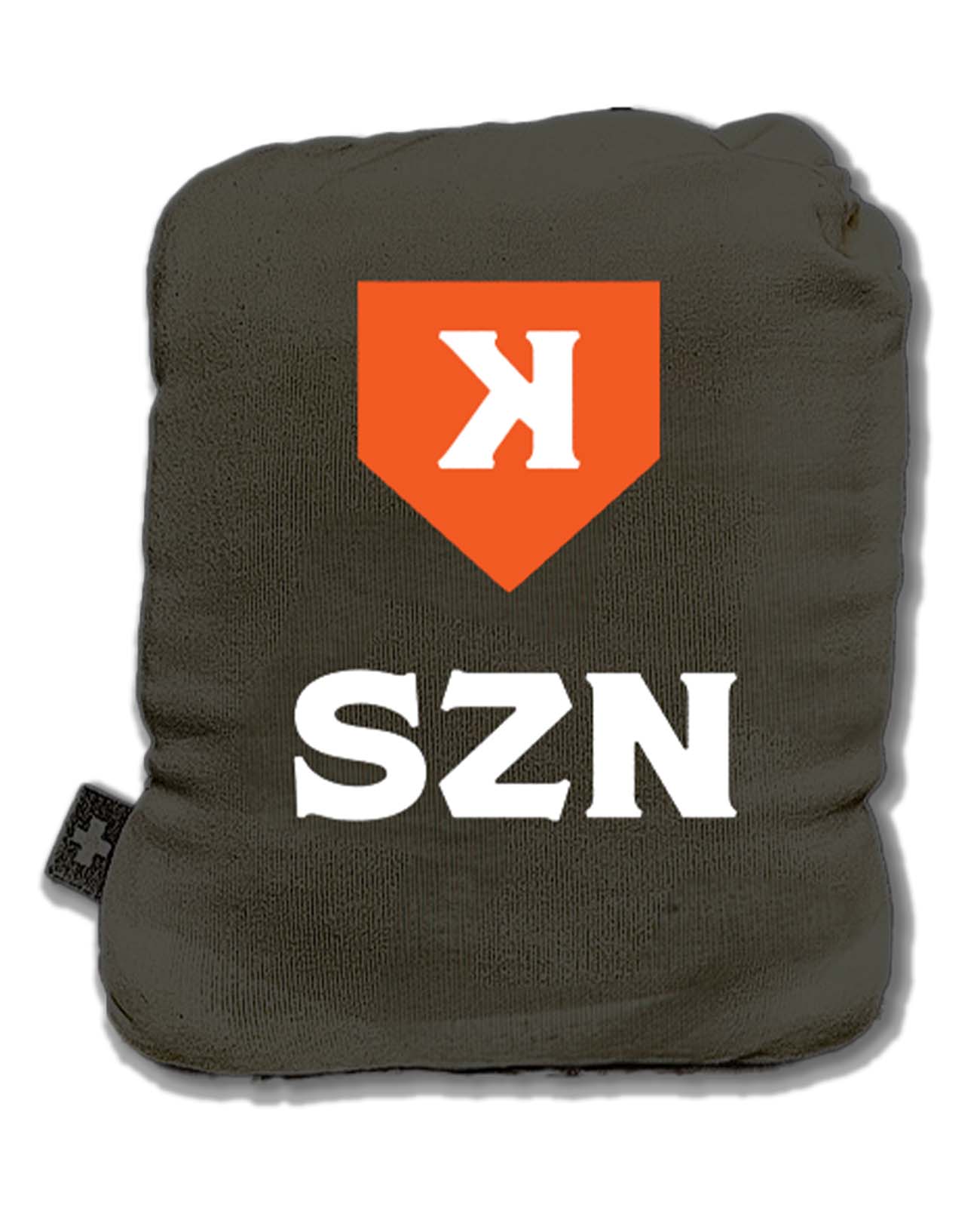 Olive-green rosin bag with orange and white Pitchers Only logo and "SZN" text printed on front