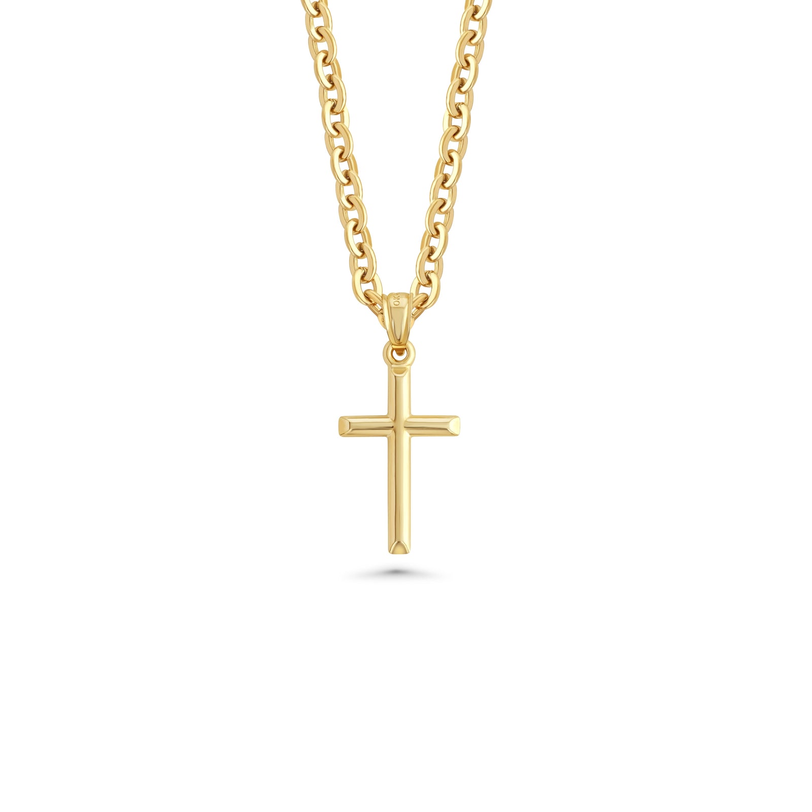 Small 10k Gold Cross Necklace w/ Stainless Steel Chain