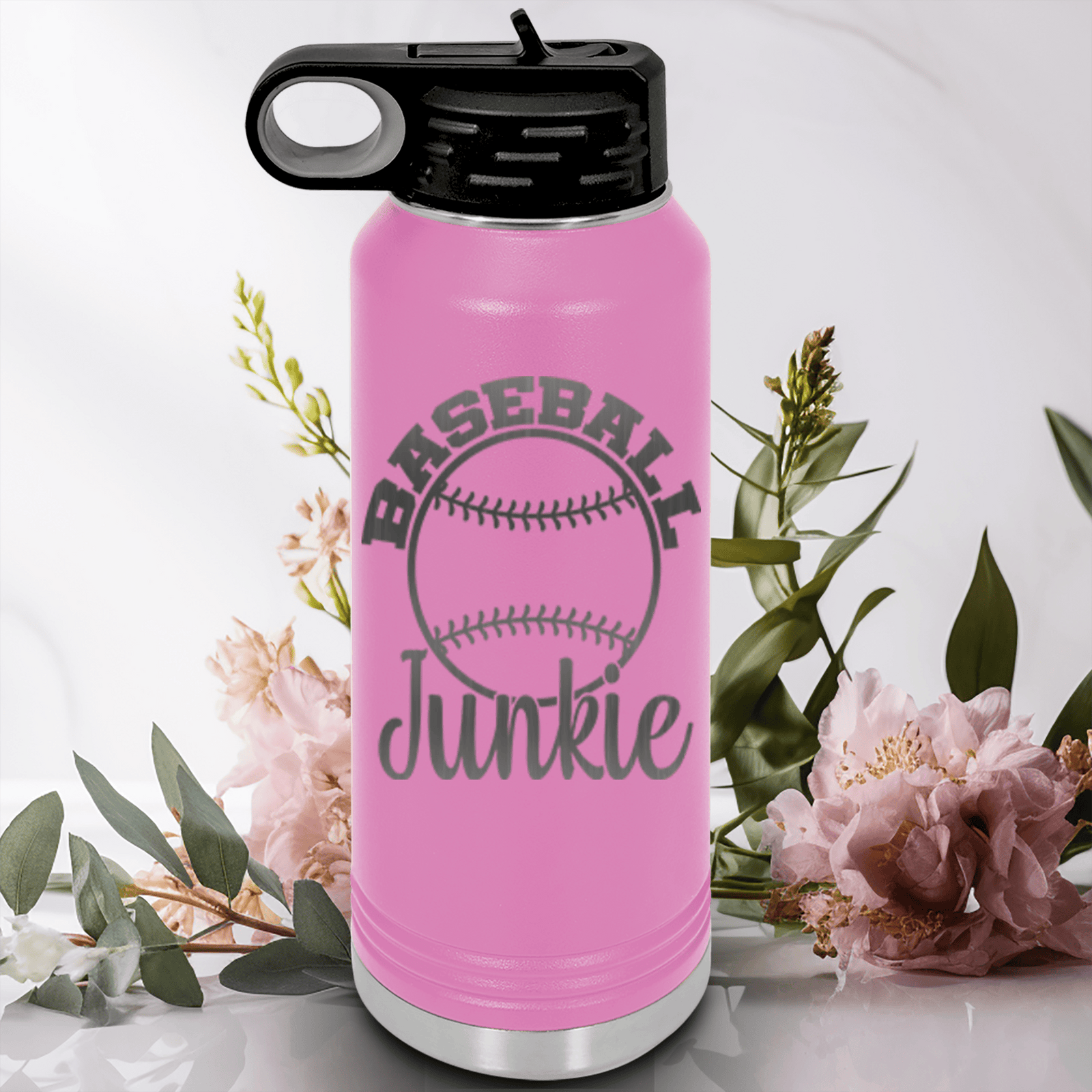 Light Purple Baseball Water Bottle With Addicted To The Diamond Design