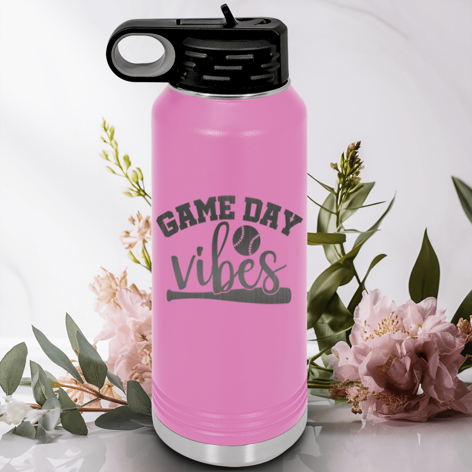 Light Purple Baseball Water Bottle With Baseball Mood Design