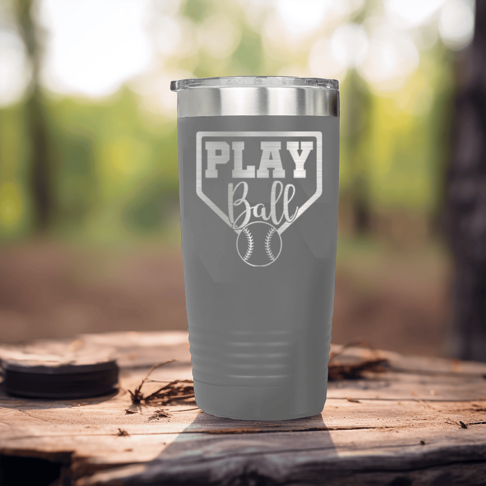 Grey baseball tumbler Its Game Time
