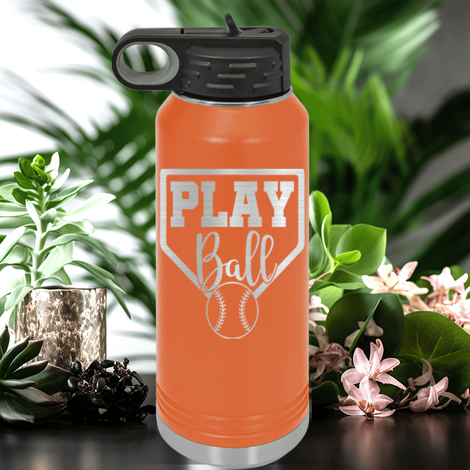 Orange Baseball Water Bottle With Its Game Time Design