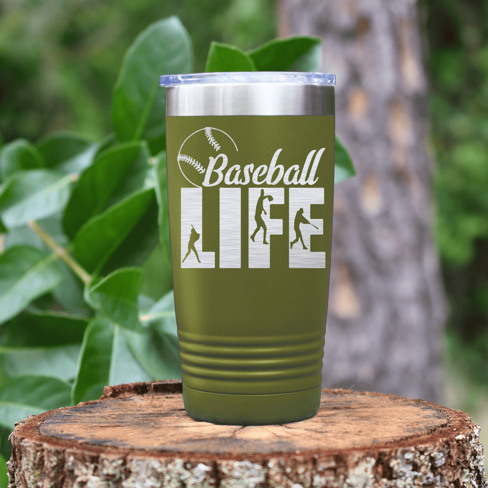 Military Green baseball tumbler Living The Diamond Dream