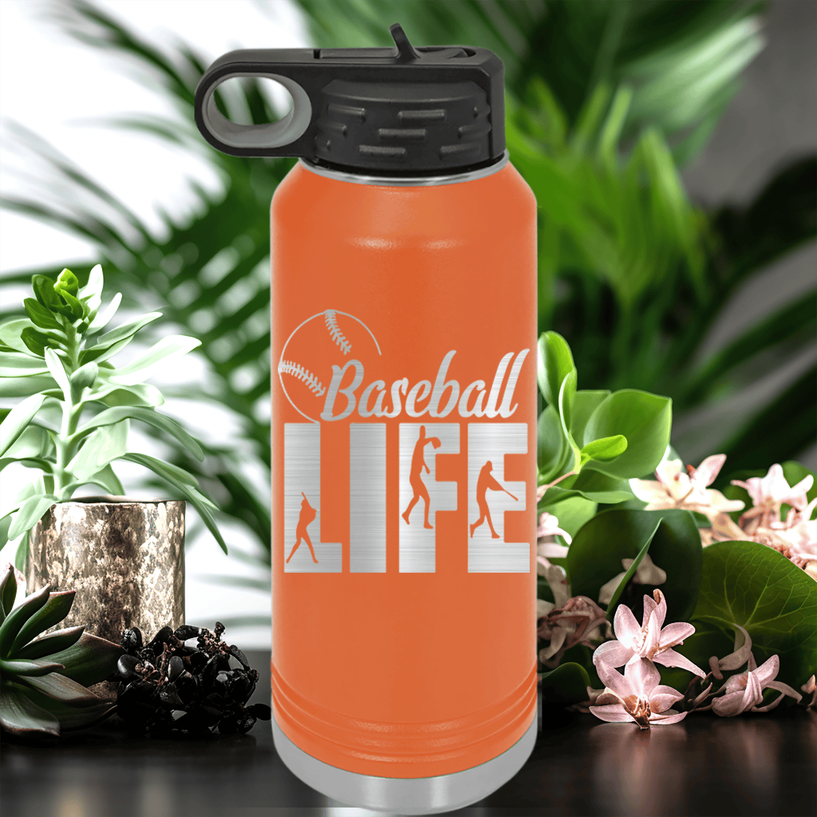 Orange Baseball Water Bottle With Living The Diamond Dream Design