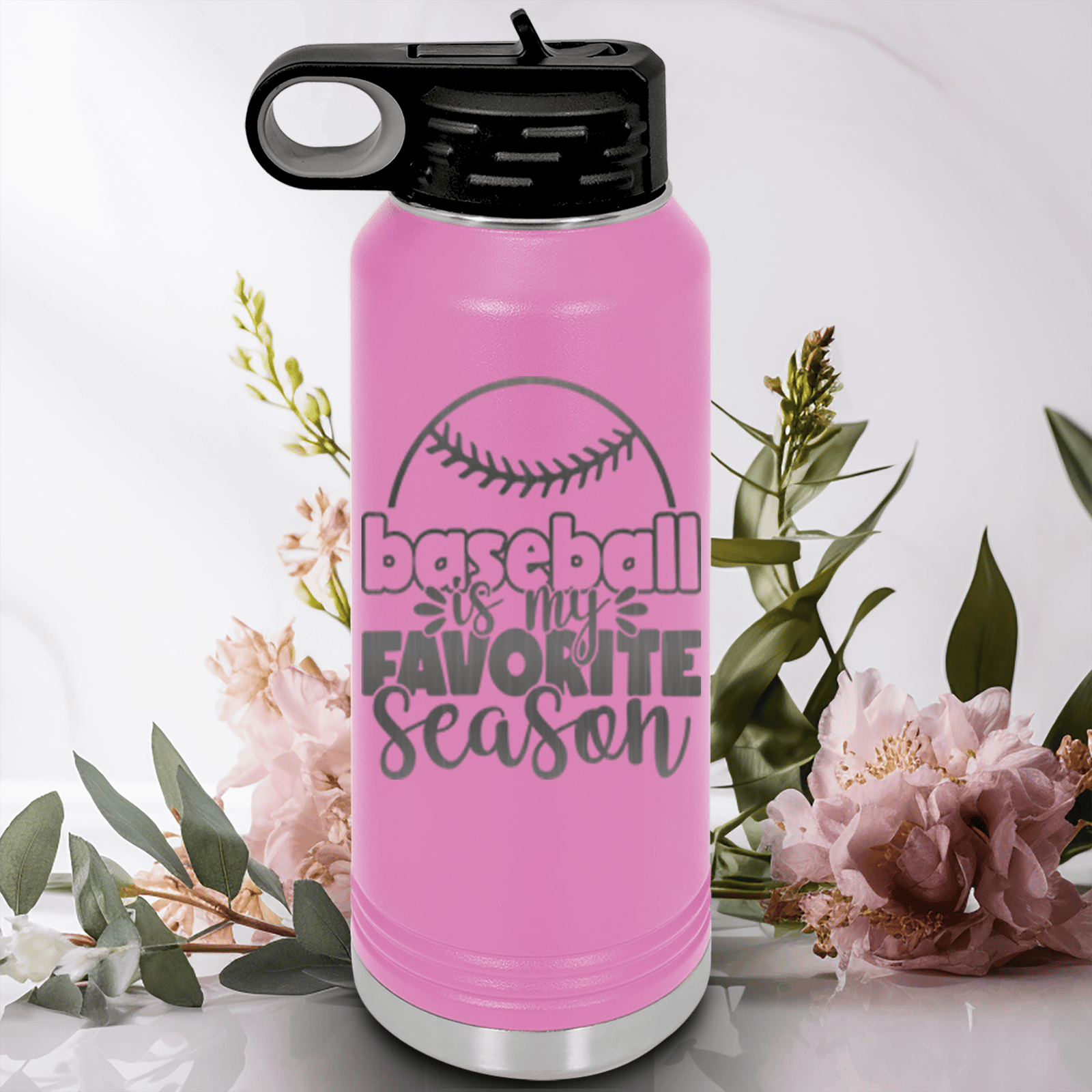 Light Purple Baseball Water Bottle With Season Of Home Runs Design