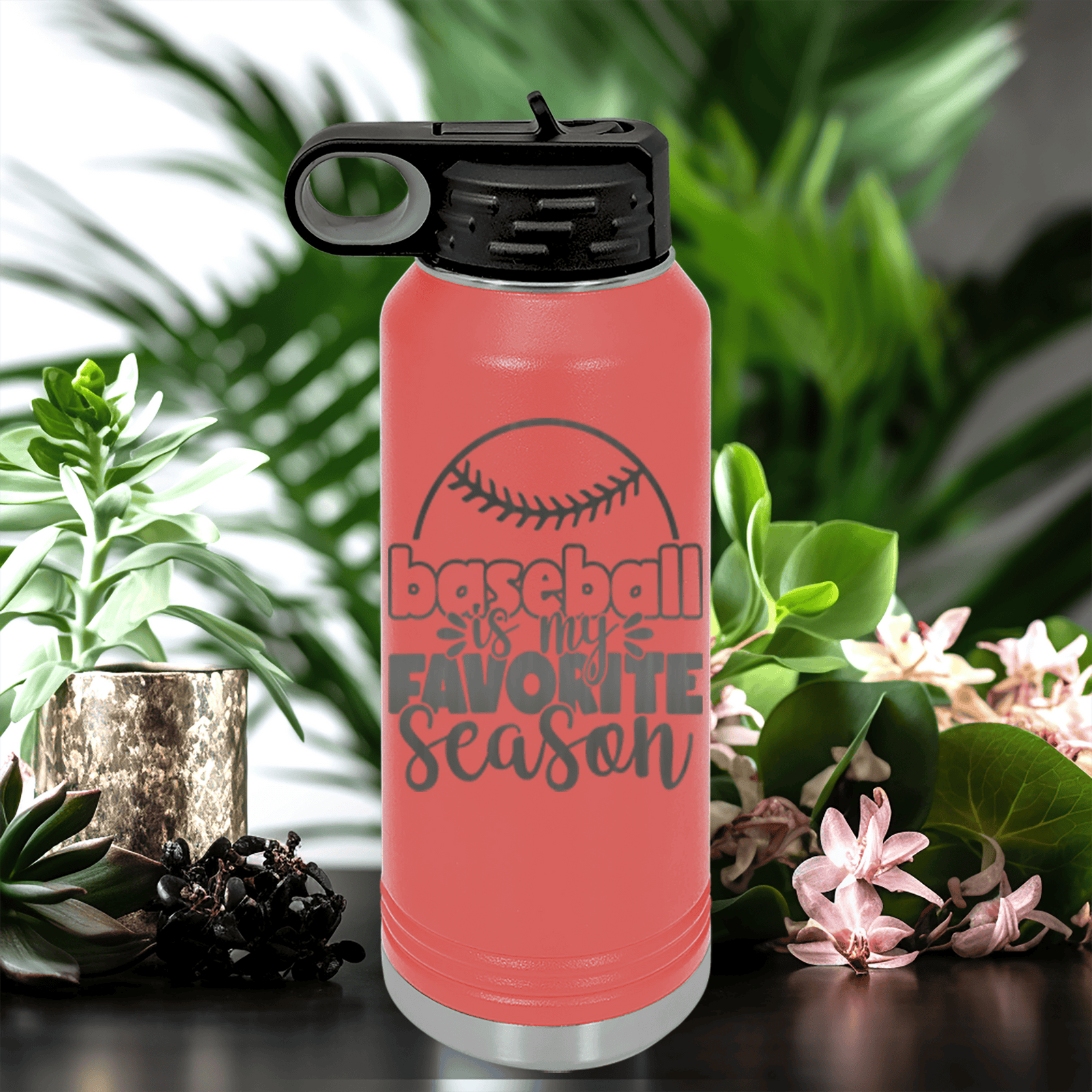 Salmon Baseball Water Bottle With Season Of Home Runs Design