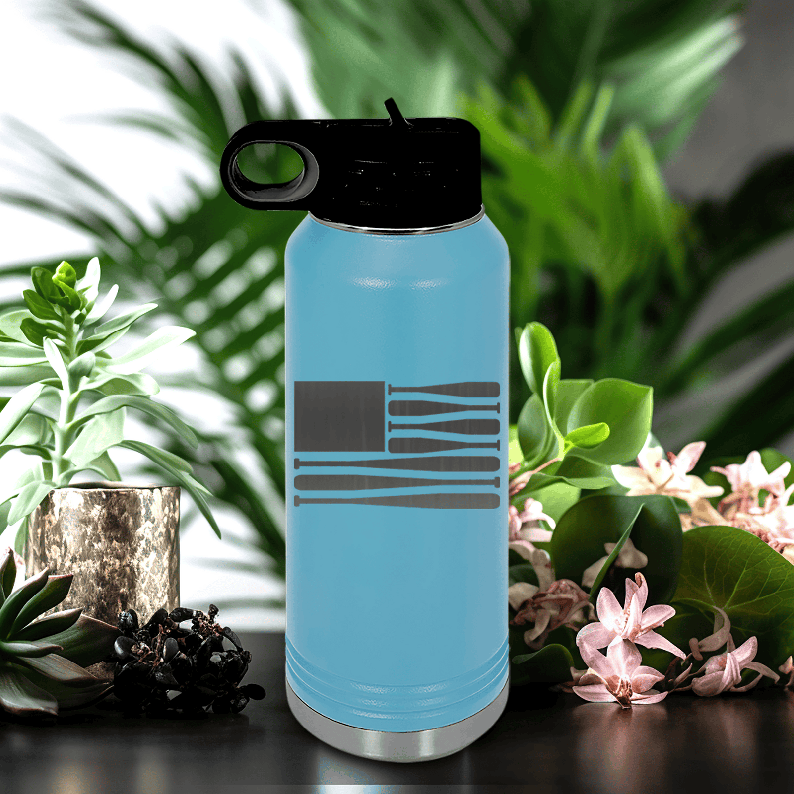 Light Blue Baseball Water Bottle With Star Spangled Bats Design