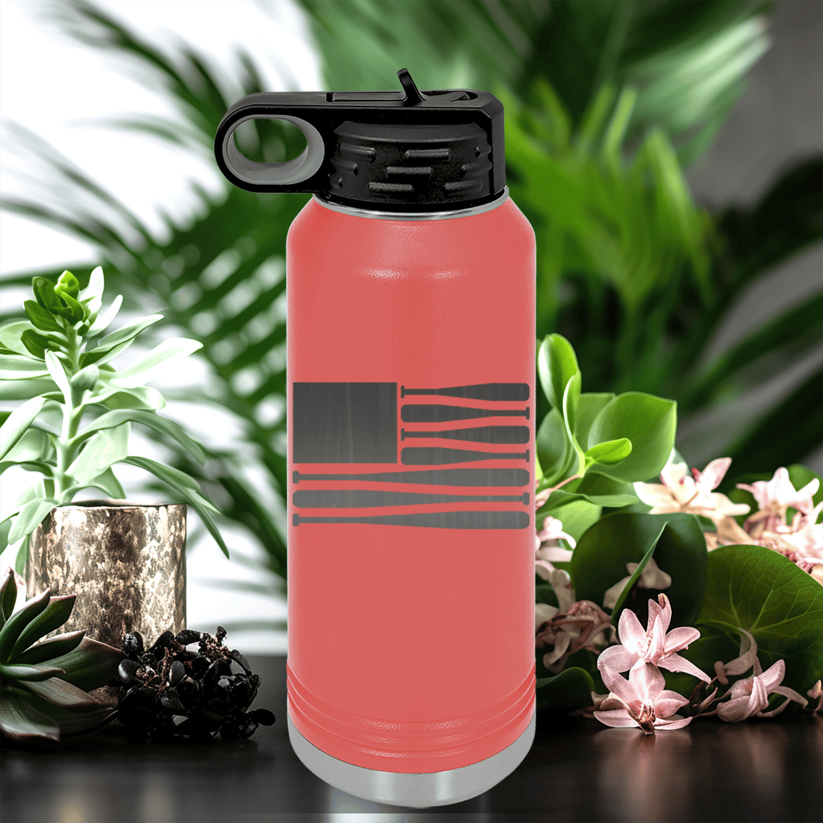 Salmon Baseball Water Bottle With Star Spangled Bats Design