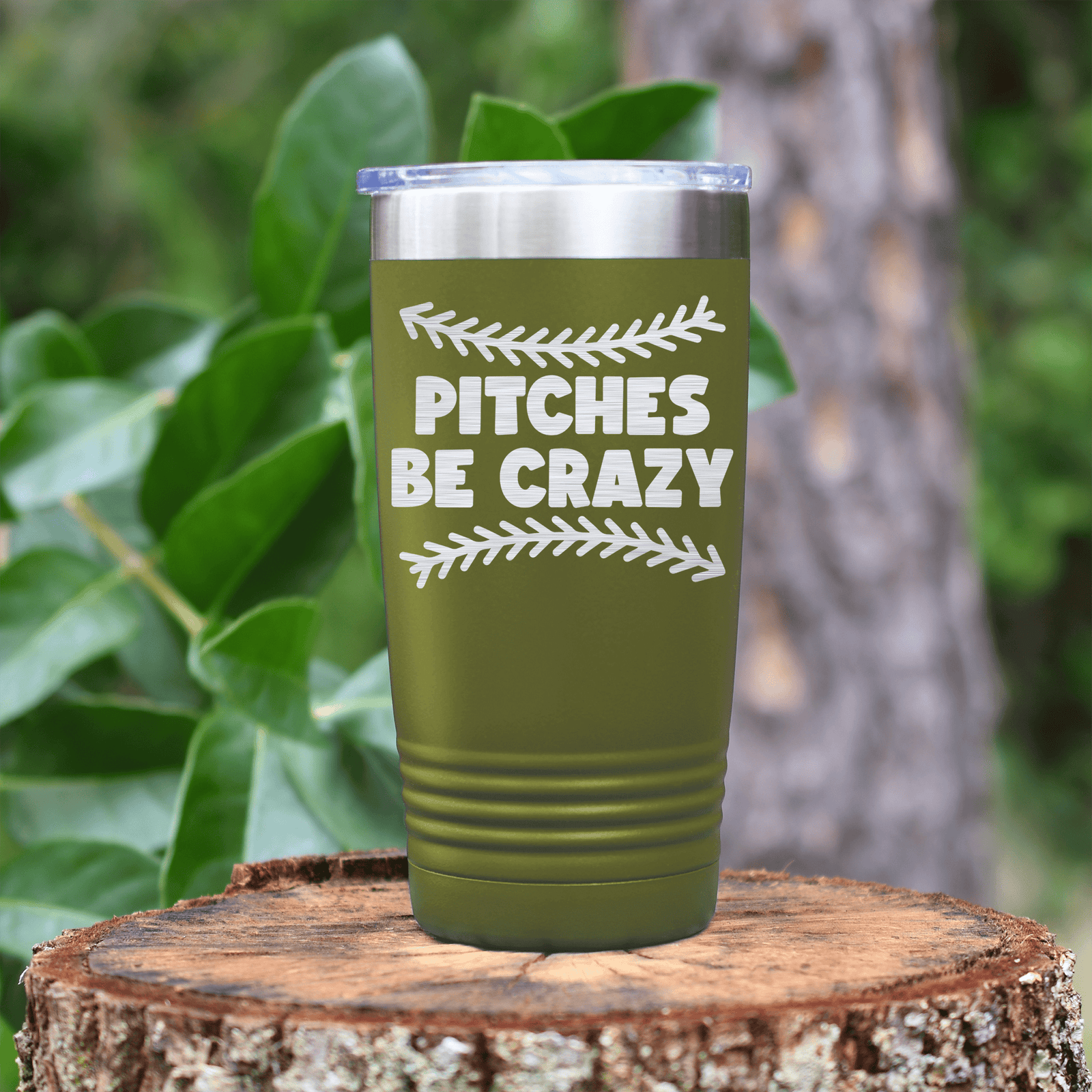 Military Green baseball tumbler Unpredictable Pitches