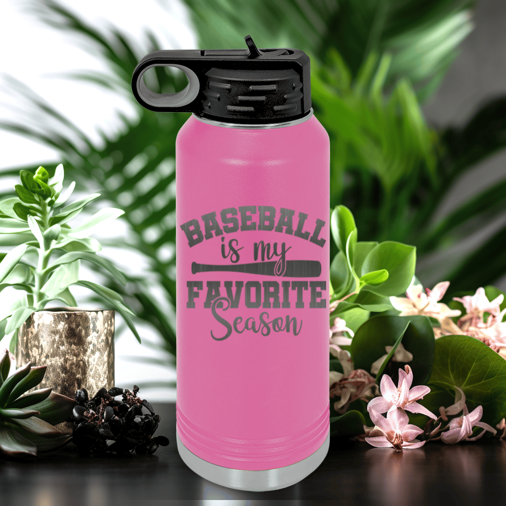 Pink Baseball Water Bottle With When Bats Swing Hearts Sing Design