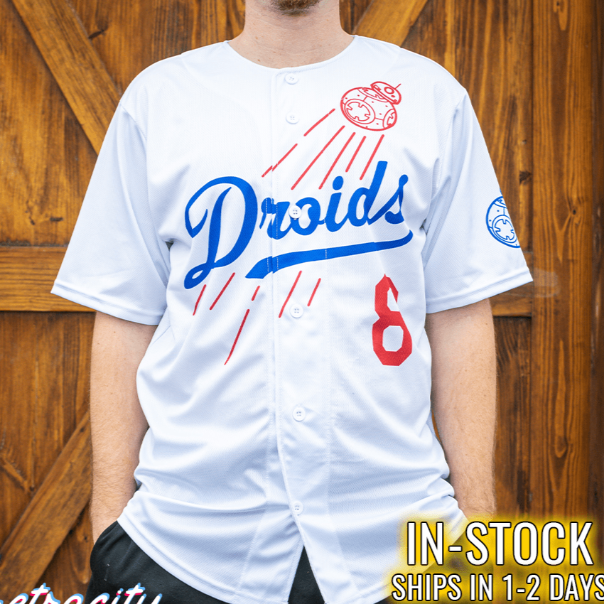 Droids Los Angeles Full Button Baseball Jersey (White)