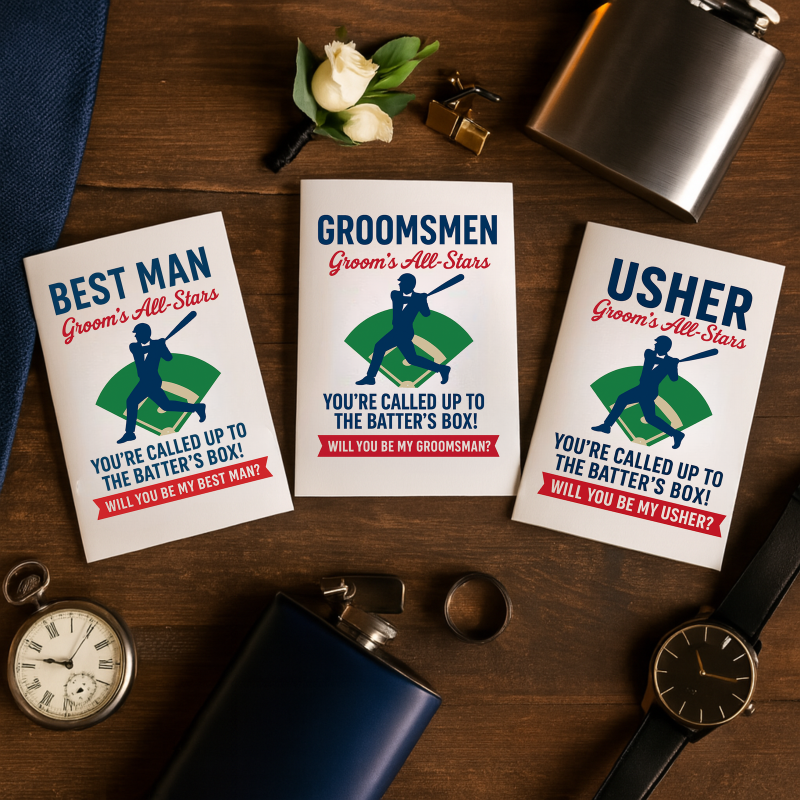 Batter Up Groomsmen Proposal Card baseball-themed design for asking groomsmen