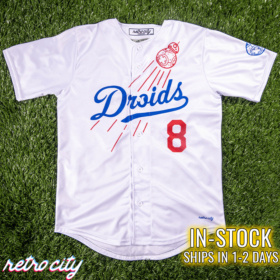 Droids Los Angeles Full Button Baseball Jersey (White)