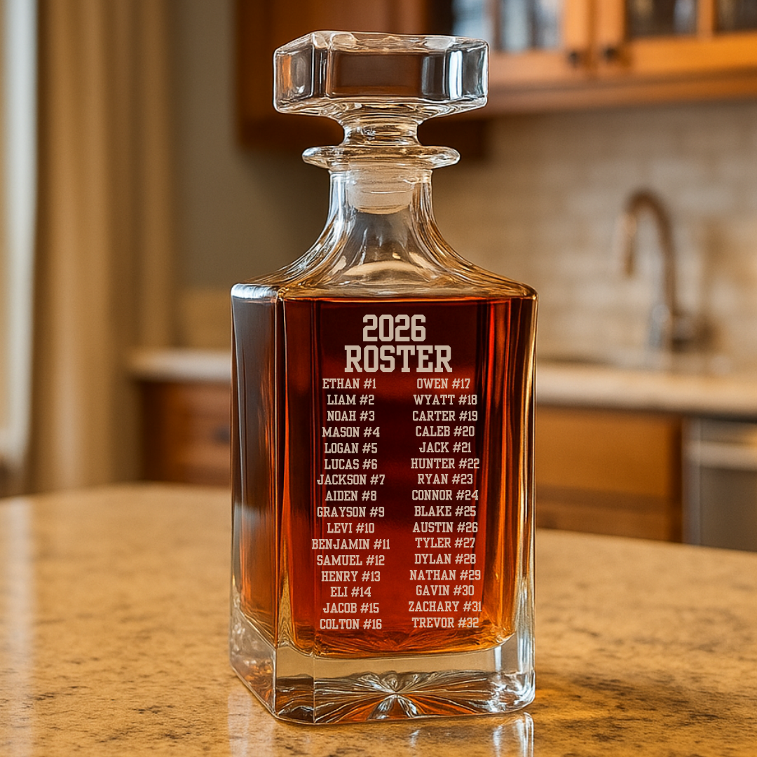 The Hall of Fame Coach Decanter Set shown as personalized coach appreciation gift idea with custom name or team engraving