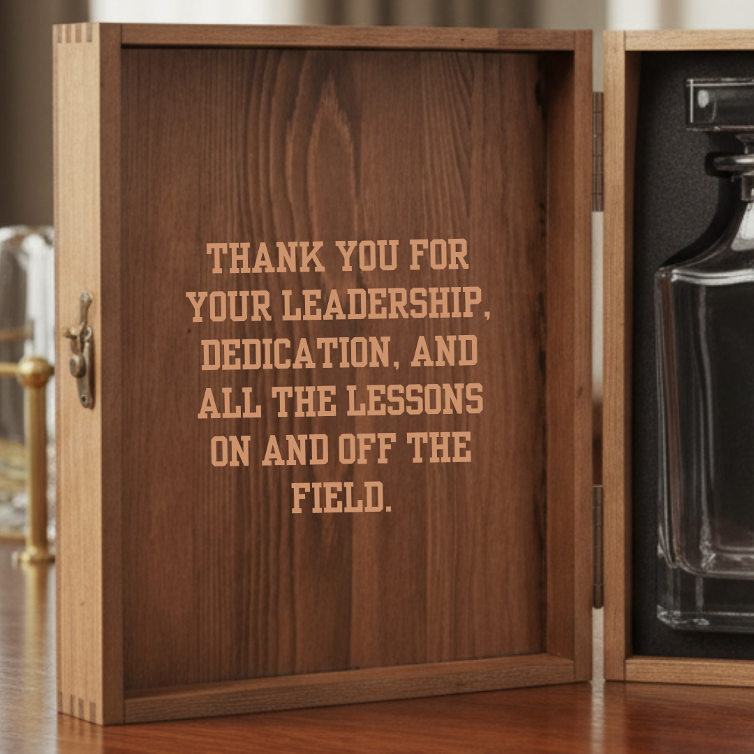 The Hall of Fame Coach Decanter Set shown as personalized coach appreciation gift idea with custom name or team engraving