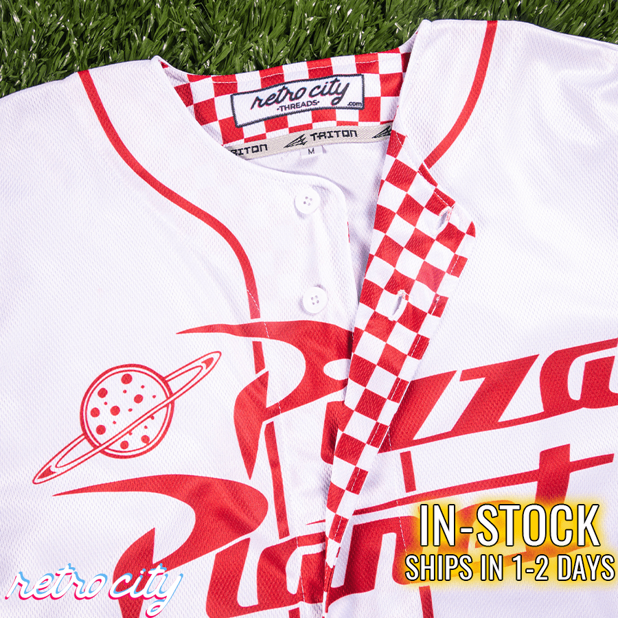 Pizza Planet Full Button Baseball Fan Jersey (White)