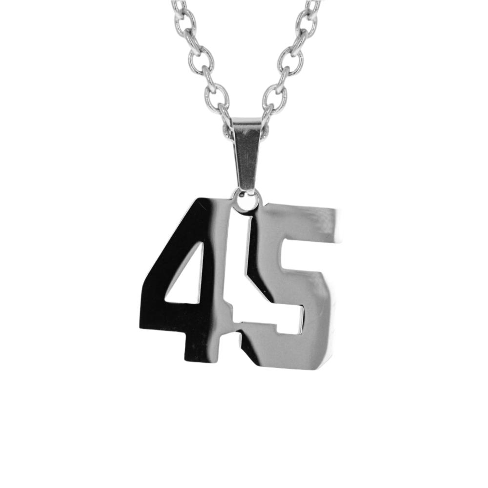 Custom stainless steel number necklace pendant with free chain for athletes and fans.