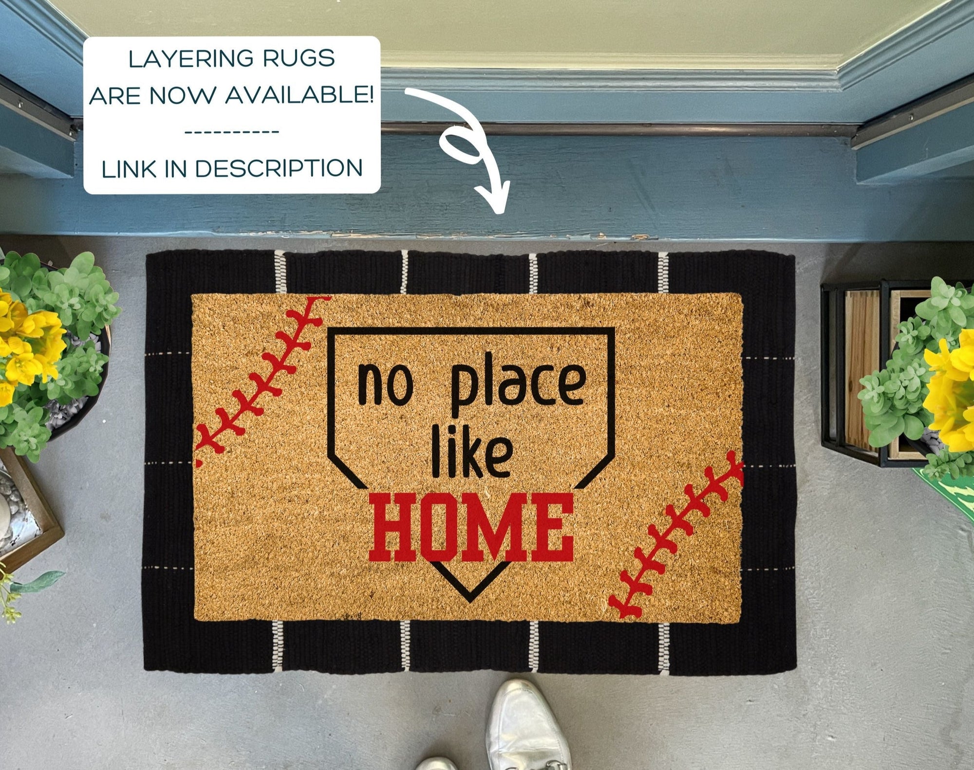 No Place Like Home Baseball Door Mat