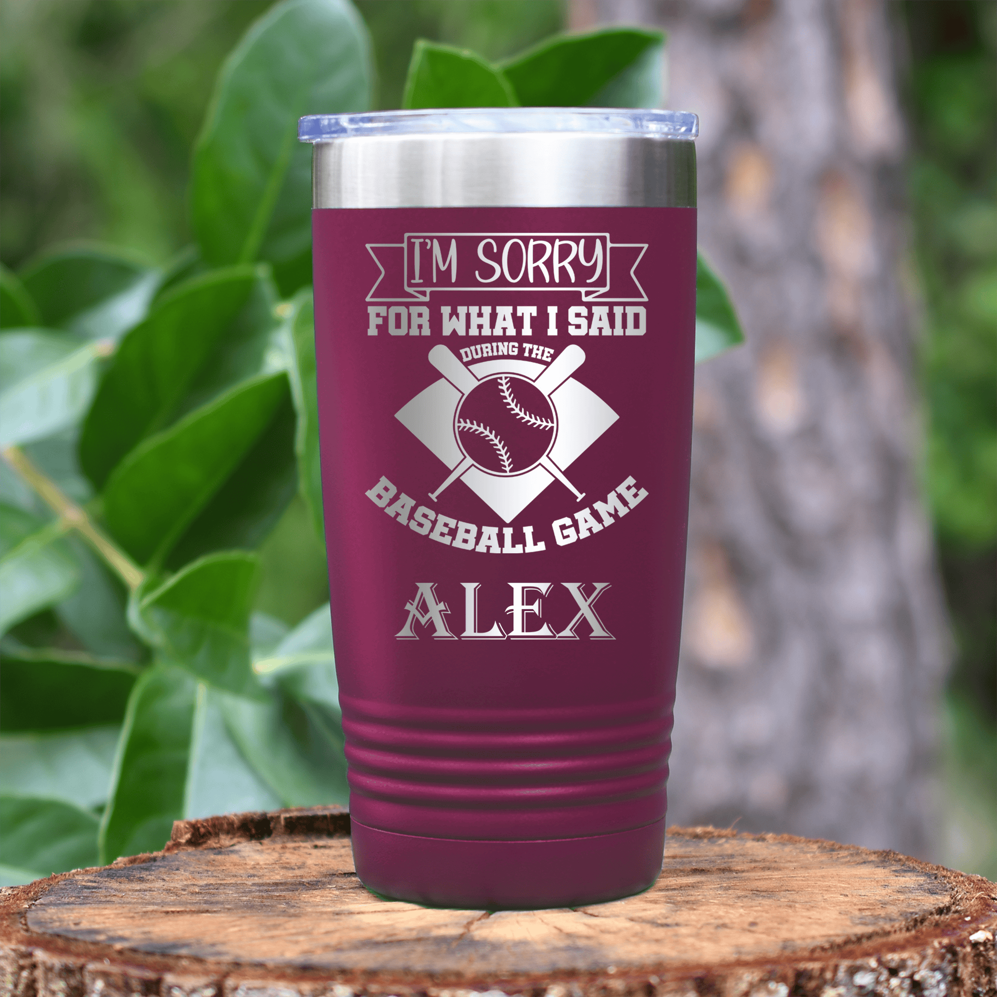 Maroon Baseball Tumbler With Baseball Game Day Regrets Design