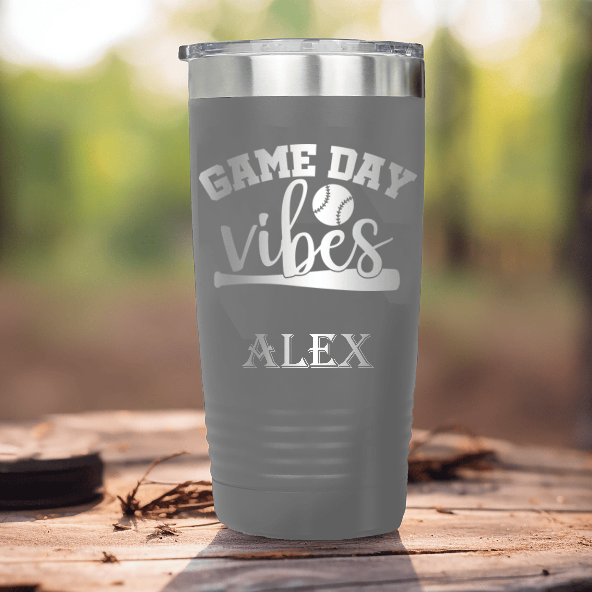 Grey Baseball Tumbler With Baseball Mood Design