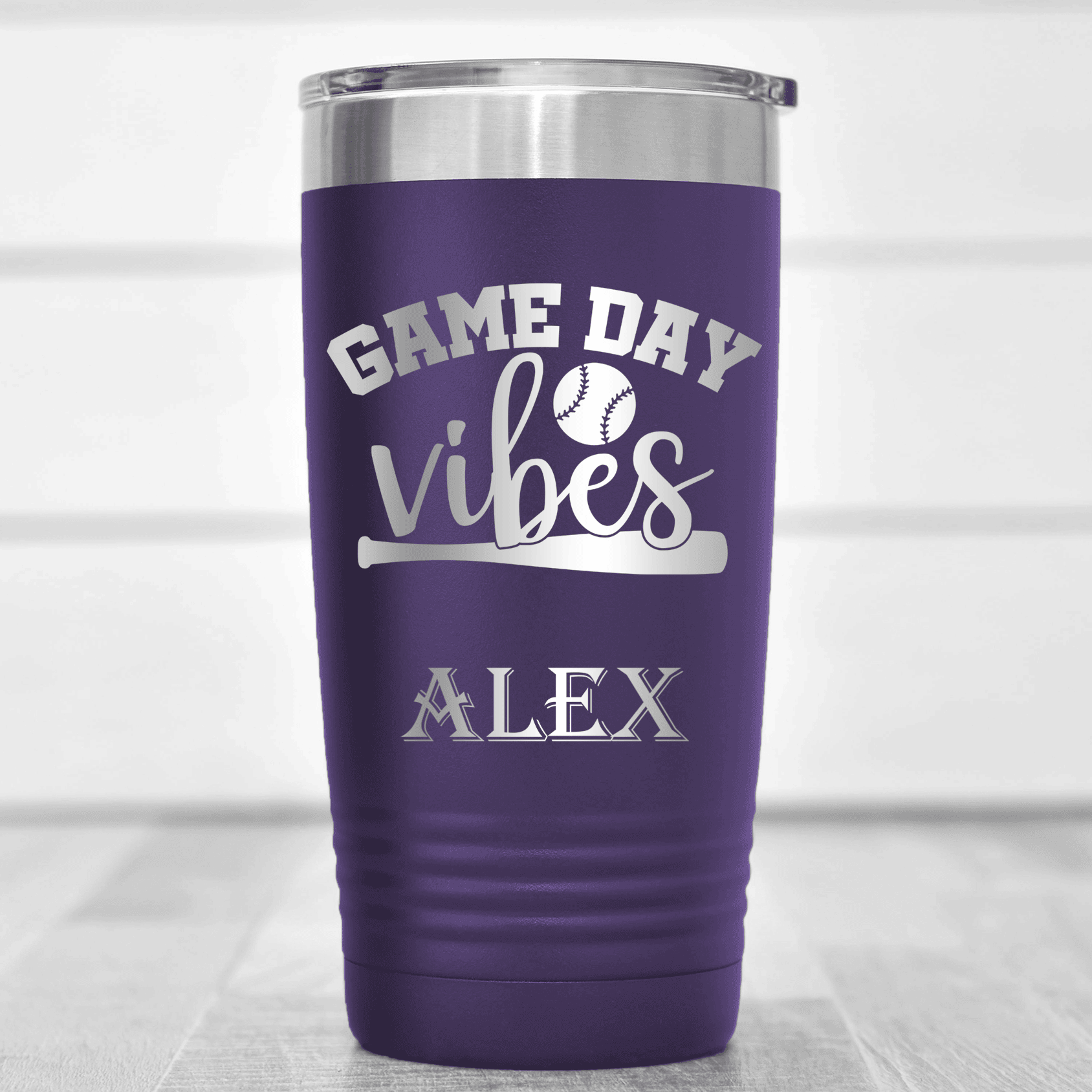 Purple Baseball Tumbler With Baseball Mood Design