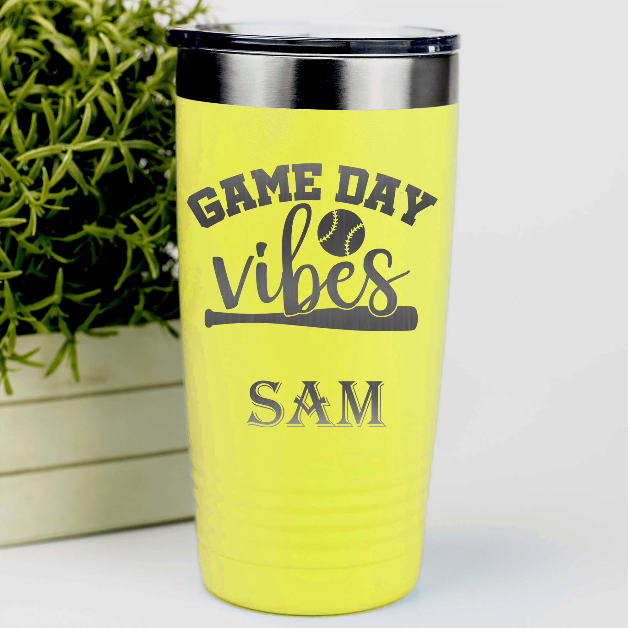 Yellow Baseball Tumbler With Baseball Mood Design