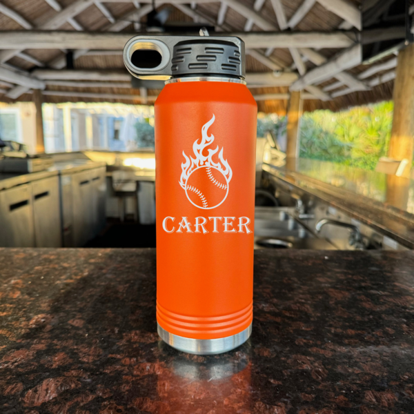 Fiery Baseball Water Bottle