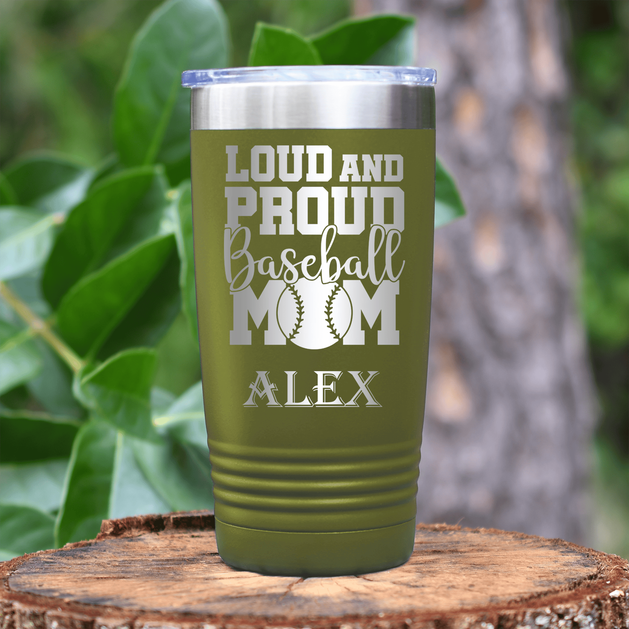 Military Green Baseball Tumbler With Echoing Cheers From The Diamond Design