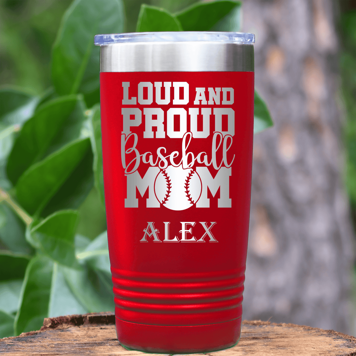 Red Baseball Tumbler With Echoing Cheers From The Diamond Design