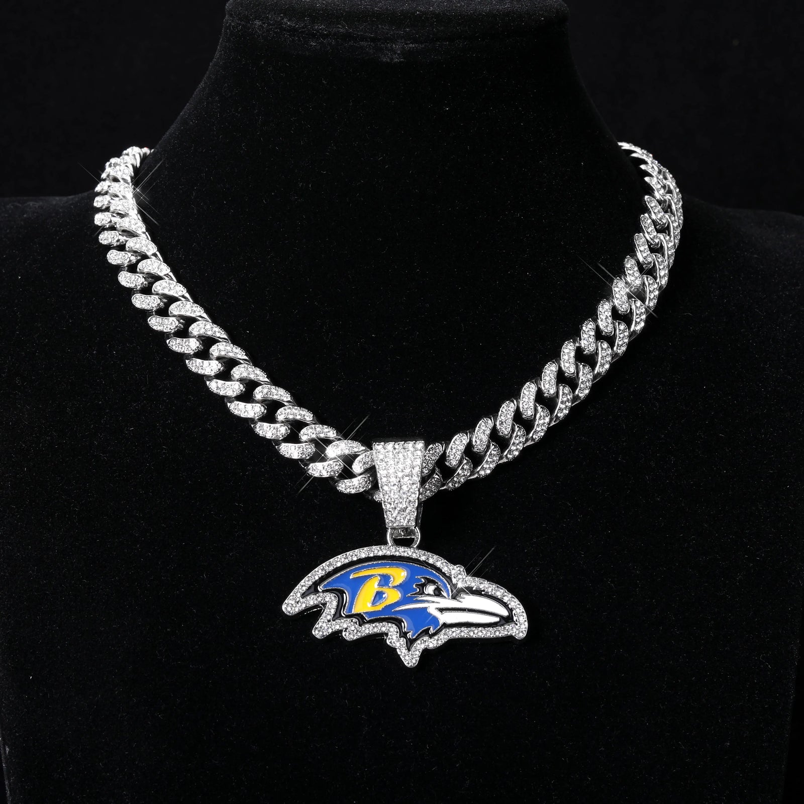 Sports LOGO Pendant Necklace with Iced Out Cuban Chains for Football Fans