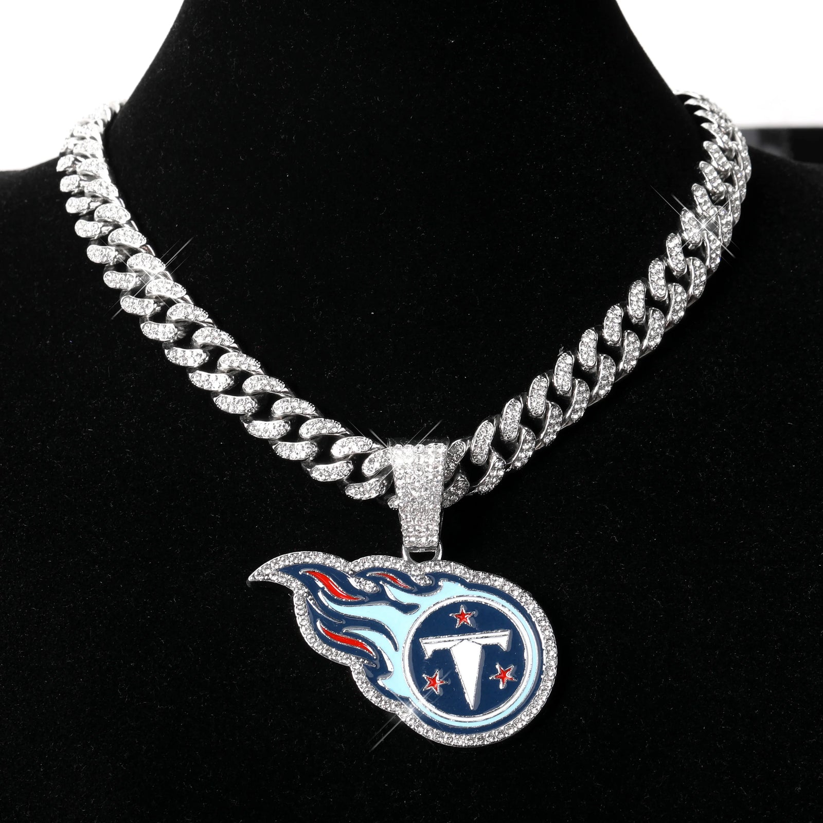 Sports LOGO Pendant Necklace with Iced Out Cuban Chains for Football Fans